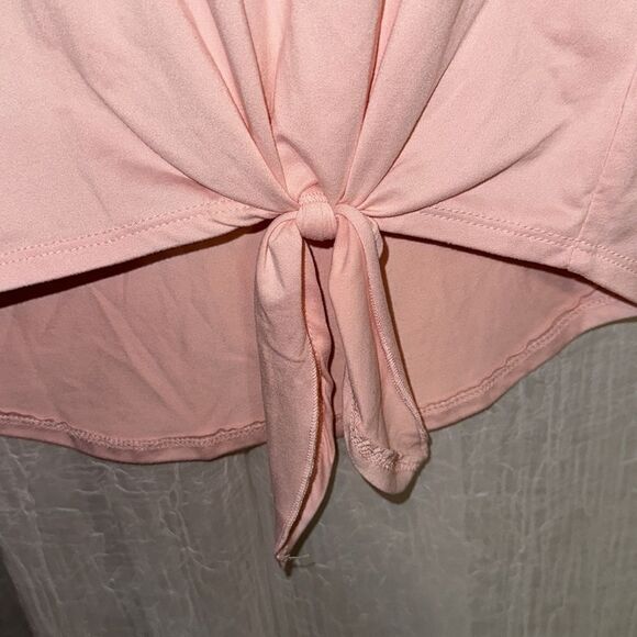 Self Esteem L Blush Pink Floral Crochet Tie at Waist High Low Short Sleeve Tee - Picture 7 of 11